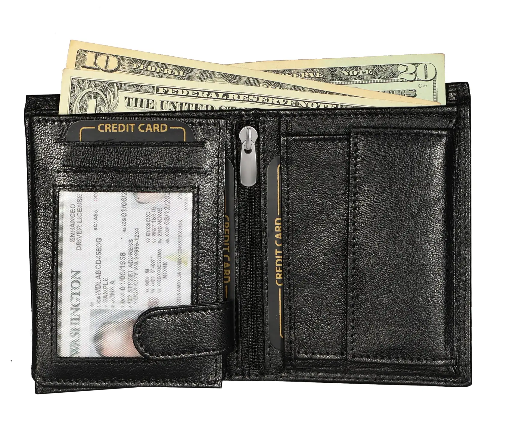 Wholesale Black Leather Wallet with Dual ID Windows | SKF-W-1341BK - Image 6