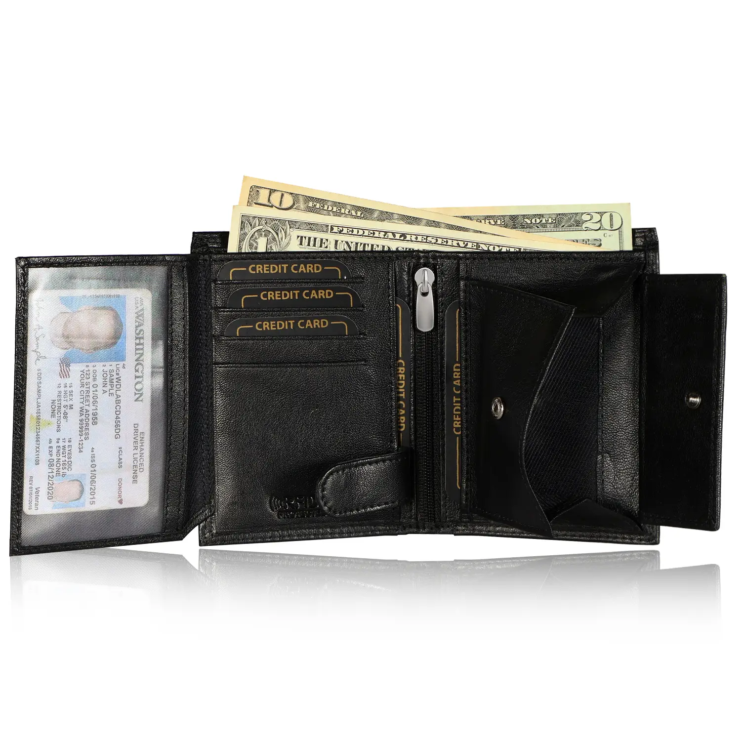 Wholesale Black Leather Wallet with Dual ID Windows | SKF-W-1341BK - Image 3