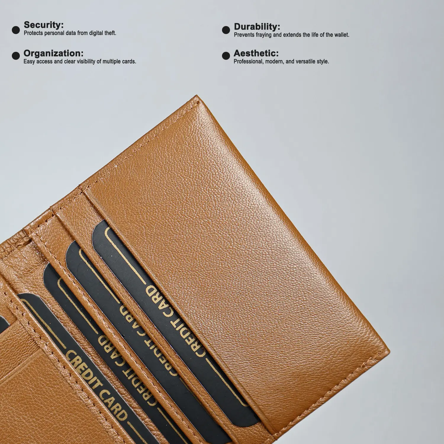 Tan Slim Leather Bifold Card Holder Wallet | SKF-W-1331TN - Image 4