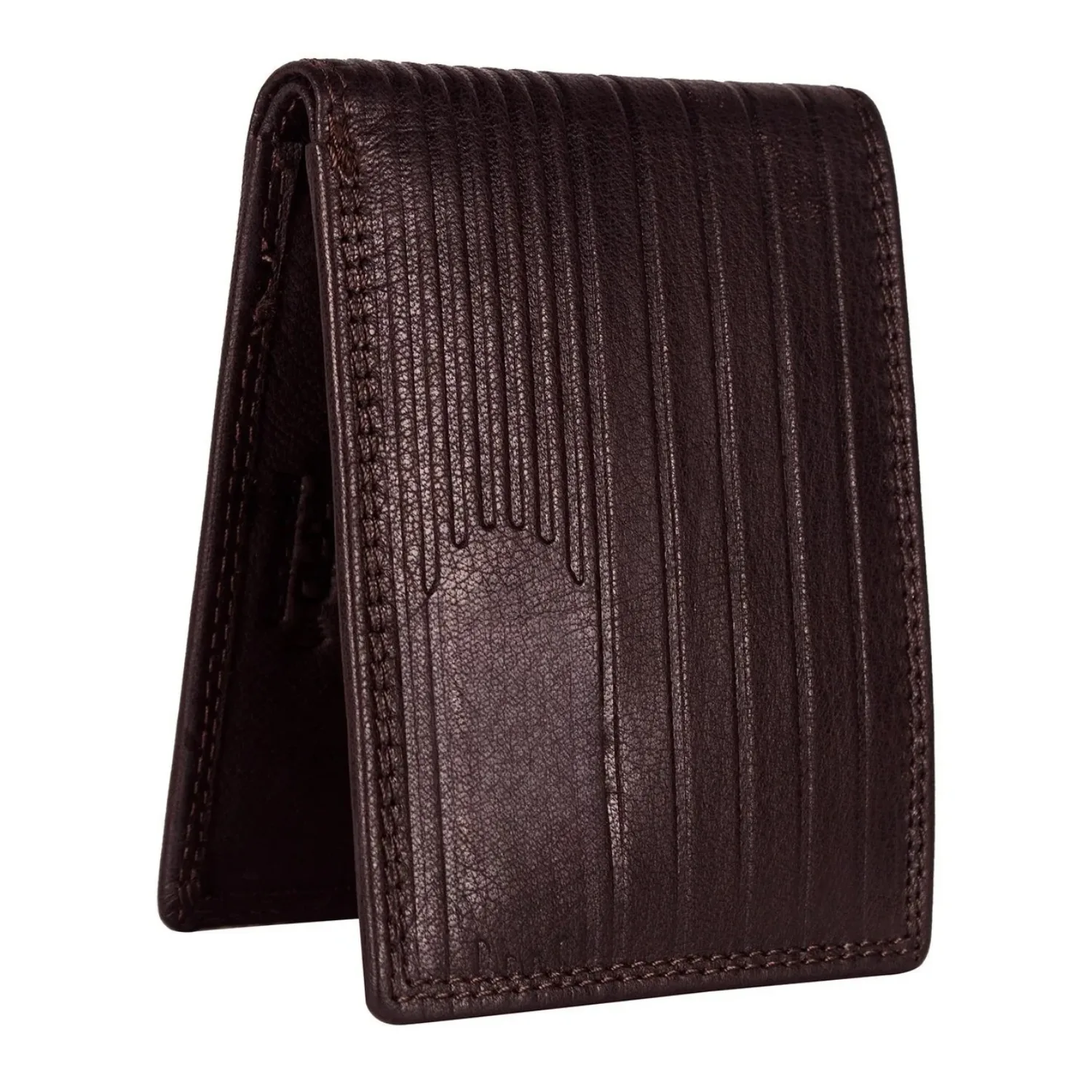 Dark Brown Linear Embossed Leather Bifold Wallet for Men | SKF-WLCL-173 - Image 2